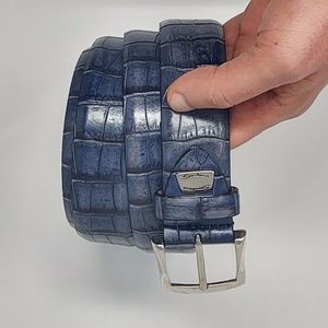 Santoni Blue Croc Embossed Men's Belt